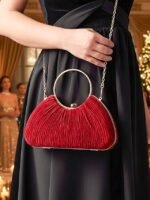 Women's Christmas Party Velvet Handbag – Elegant Red, - Image 2