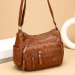 Women's Faux Leather Quilted Crossbody Bag with Multiple - Image 8