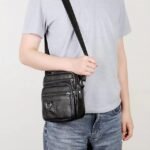 Men's Black Leather Crossbody Messenger Bag – - Image 2