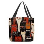 Colorful Large Capacity Tote Bags with Abstract Cat Art Designs - Image 11
