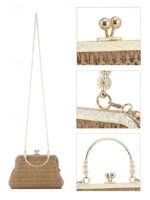 Women's Vintage Woven Straw Handbag – Elegant Kiss Lock - Image 10