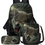 Men's 3-Piece Wolf Design Backpack Set - Durable, Trendy