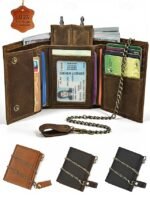 Men's Genuine Leather Wallet with Key Slot & Chain,