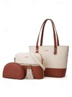 Elegant women's stylish two-tone patchwork handbag set with - Image 10