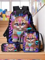 Kids 3-piece colorful cat backpack set (with insulated lunch bag - Image 16