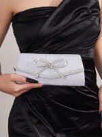 Blue Glitter Clutch Purse with Rhinestone Bow Accent, Elegant - Image 11