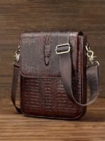 Men's Luxury Crocodile Embossed Leather Satchel - - Image 13