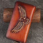 Women's Genuine Leather Long Wallet with Carved Eagle