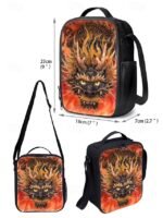 Men's 3-Piece Dragon Backpack Set with Flame Print - - Image 11