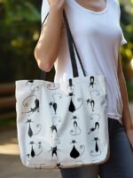 Large Capacity Tote Bag with 3D Cat Print and Paw Patterns – - Image 8