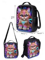 Kids 3-piece colorful cat backpack set (with insulated lunch bag - Image 11