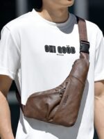 Men's Brown Faux Leather Crossbody Sling Bag – Vintage - Image 2