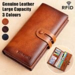 Men's Genuine Leather Long Wallet – Vintage Bifold Clutch