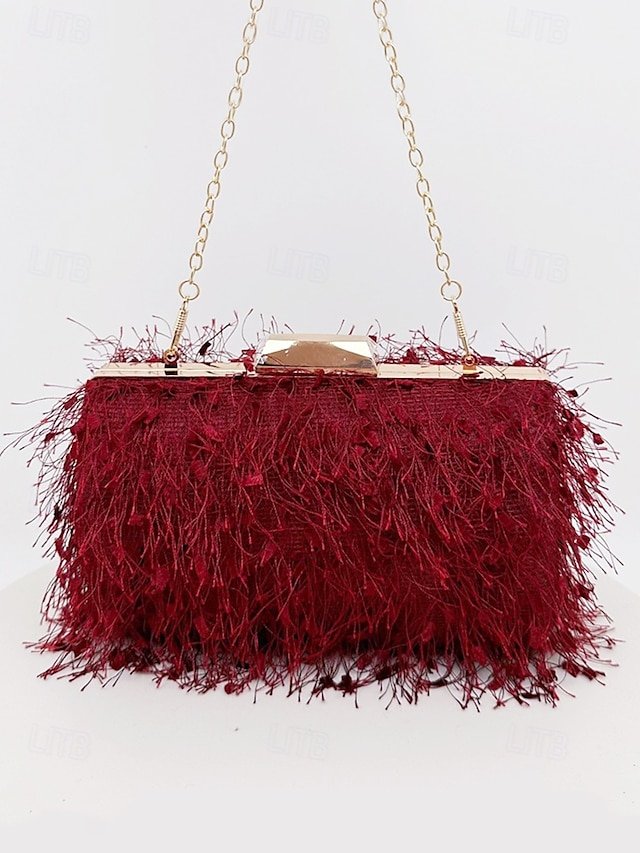 oykqke1731486234100 Women's Chic Feathered Evening Clutch with Chain Strap, - Image 1