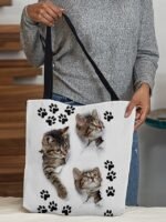 Large Capacity Tote Bag with 3D Cat Print and Paw Patterns – - Image 3