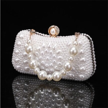 Elegant Pearl Clutch Bag – Luxury White Beaded Evening Purse