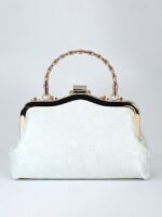 Elegant White Lace Evening Handbag with Pearl and Floral - Image 6