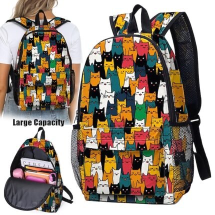 Women's Backpack Large Capacity Cat Animal Print Backpack