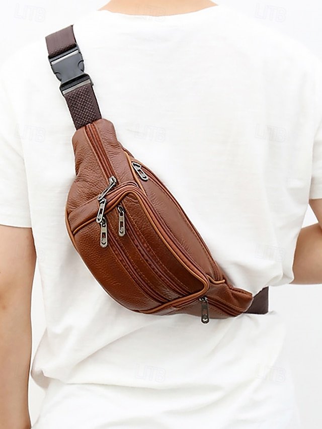 unacyx1753352852656 Men's Genuine Leather Waist Bag – Multi-Pocket Crossbody - Image 1