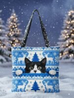 Women's Christmas Tote Bag, Green Snowflake and Fair Isle - Image 4