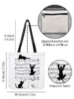 Large Capacity Tote Bag with 3D Cat Print and Paw Patterns – - Image 7