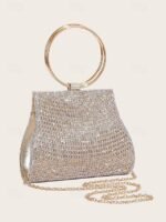 5PCS Elegant Crystal Evening Clutch with Gold Ring Handle – - Image 3